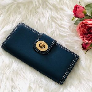 COACH Turnlock Dark Denim Slim Envelope Wallet